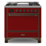 ILVE Majestic II 36" Dual Fuel Range 6 Sealed Burners, Solid Door, Burgundy, Burnished Knobs-Natural Gas
