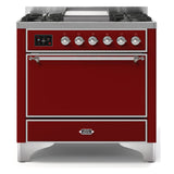 ILVE Majestic II 36" Dual Fuel Range 6 Sealed Burners, Solid Door, Burgundy, Chrome Knobs-LP