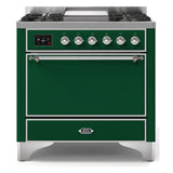 ILVE Majestic II 36" Dual Fuel Range 6 Sealed Burners, Solid Door, Emerald Green, Chrome Knobs-LP