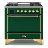 ILVE Majestic II 36" Dual Fuel Range 6 Sealed Burners, Solid Door, Emerald Green, Brass Knobs-LP
