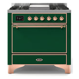 ILVE Majestic II 36" Dual Fuel Range 6 Sealed Burners, Solid Door, Emerald Green, Copper Knobs-LP