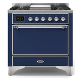 ILVE Majestic II 36" Dual Fuel Range 6 Sealed Burners, Solid Door, Midnight Blue, Chrome Knobs-Natural Gas