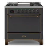ILVE Majestic II 36" Dual Fuel Range 6 Sealed Burners, Solid Door, Graphite Matte Burnished Knobs-LP