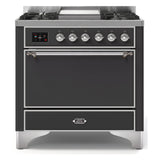 ILVE Majestic II 36" Dual Fuel Range 6 Sealed Burners, Solid Door, Graphite Matte, Chrome Knobs-Natural Gas