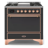 ILVE Majestic II 36" Dual Fuel Range 6 Sealed Burners, Solid Door, Graphite Matte, Copper Knobs-Natural Gas