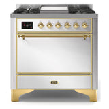 ILVE Majestic II 36" Dual Fuel Range 6 Sealed Burners, Solid Door, Stainless Steel, Brass Knobs-LP