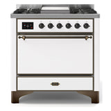 ILVE Majestic II 36" Dual Fuel Range 6 Sealed Burners, Solid Door, White, Burnished Knobs-LP