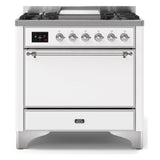 ILVE Majestic II 36" Dual Fuel Range 6 Sealed Burners, Solid Door, White, Chrome Knobs-LP
