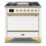 ILVE Majestic II 36" Dual Fuel Range 6 Sealed Burners, Solid Door, White, Brass Knobs-LP