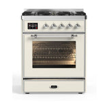 ILVE Majestic II 30” Dual Fuel Range 5 Sealed Burners, Triple Glass Door, Antique White, Burnished Knobs-LP