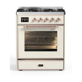 ILVE Majestic II 30" Dual Fuel Range 5 Sealed Burners, Triple Glass Door, Antique White, Burnished Knobs-Natural Gas