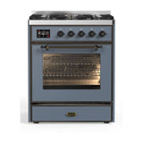 ILVE Majestic II 30” Dual Fuel Range 5 Sealed Burners, Triple Glass Door, Blue Grey, Chrome Knobs-LP