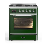 ILVE Majestic II 30" Dual Fuel Range 5 Sealed Burners, Triple Glass Door, Emerald Green, Chrome Knobs-Natural Gas