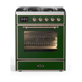 ILVE Majestic II 30" Dual Fuel Range 5 Sealed Burners, Triple Glass Door, Emerald Green, Copper Knobs-Natural Gas