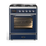 ILVE Majestic II 30" Dual Fuel Range 5 Sealed Burners, Triple Glass Door, Midnight Blue, Chrome Knobs-Natural Gas