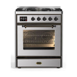 ILVE Majestic II 30" Dual Fuel Range 5 Sealed Burners, Triple Glass Door, Stainless Steel, Burnished Knobs-Natural Gas