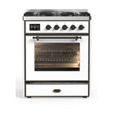 ILVE Majestic II 30" Dual Fuel Range 5 Sealed Burners, Triple Glass Door, White, Burnished Knobs-Natural Gas