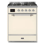 ILVE Majestic II 30" Dual Fuel Range 5 Sealed Burners, Solid Door, Antique White, Chrome Knobs-Natural Gas