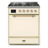 ILVE Majestic II 30” Dual Fuel Range 5 Sealed Burners, Solid Door, Antique White, Brass Knobs-LP