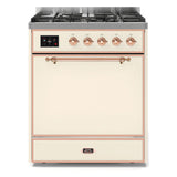 ILVE Majestic II 30" Dual Fuel Range 5 Sealed Burners, Solid Door, Antique White, Burnished Knobs-Natural Gas