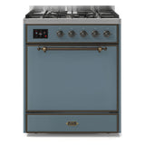 ILVE Majestic II 30" Dual Fuel Range 5 Sealed Burners, Solid Door, Blue Grey, Burnished Knobs-Natural Gas
