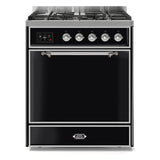 ILVE Majestic II 30” Dual Fuel Range 5 Sealed Burners, Solid Door, Glossy Black, Chrome Knobs-LP