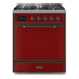 ILVE Majestic II 30” Dual Fuel Range 5 Sealed Burners, Solid Door, Burgundy, Burnished Knobs-LP