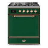 ILVE Majestic II 30” Dual Fuel Range 5 Sealed Burners, Solid Door, Emerald Green, Copper Knobs-LP