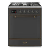ILVE Majestic II 30” Dual Fuel Range 5 Sealed Burners, Solid Door, Graphite Matte Burnished Knobs-LP