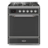 ILVE Majestic II 30" Dual Fuel Range 5 Sealed Burners, Solid Door, Graphite Matte, Chrome Knobs-Natural Gas
