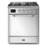 ILVE Majestic II 30” Dual Fuel Range 5 Sealed Burners, Solid Door, Stainless Steel, Chrome Knobs-LP