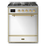 ILVE Majestic II 30” Dual Fuel Range 5 Sealed Burners, Solid Door, Stainless Steel, Brass Knobs-LP