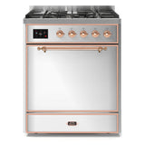 ILVE Majestic II 30” Dual Fuel Range 5 Sealed Burners, Solid Door, Stainless Steel, Copper Knobs-LP