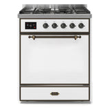 ILVE Majestic II 30" Dual Fuel Range 5 Sealed Burners, Solid Door, White, Burnished Knobs-Natural Gas