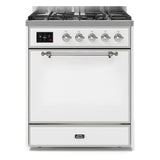 ILVE Majestic II 30" Dual Fuel Range 5 Sealed Burners, Solid Door, White, Chrome Knobs-Natural Gas