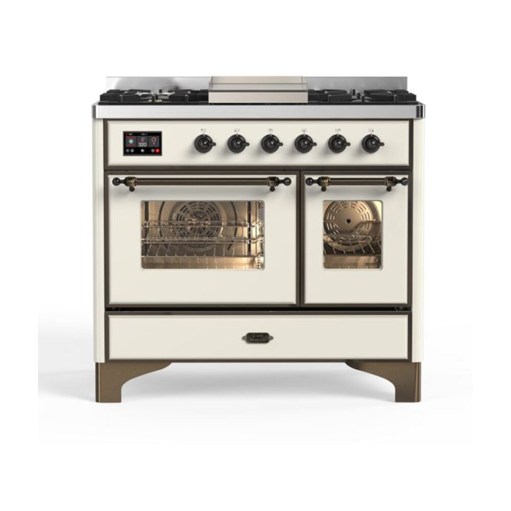 ILVE Majestic II 40" Dual Fuel Range 6 Sealed Burners, Triple Glass Door, Antique White, Burnished Knobs-LP