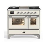 ILVE Majestic II 40" Dual Fuel Range 6 Sealed Burners, Triple Glass Door, Antique White, Chrome Knobs-LP
