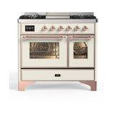 ILVE Majestic II 40" Dual Fuel Range 6 Sealed Burners, Triple Glass Door, Antique White, Copper Knobs-LP