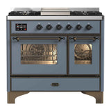 ILVE Majestic II 40" Dual Fuel Range 6 Sealed Burners, Triple Glass Door, Blue Grey, Burnished Knobs-LP
