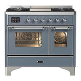 ILVE Majestic II 40" Dual Fuel Range 6 Sealed Burners, Triple Glass Door, Blue Grey, Chrome Knobs-LP