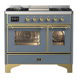 ILVE Majestic II 40" Dual Fuel Range 6 Sealed Burners, Triple Glass Door, Blue Grey, Brass Knobs-Natural Gas