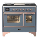 ILVE Majestic II 40" Dual Fuel Range 6 Sealed Burners, Triple Glass Door, Blue Grey, Copper Knobs-LP