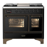 ILVE Majestic II 40" Dual Fuel Range 6 Sealed Burners, Triple Glass Door, Glossy Black, Burnished Knobs-Natural Gas