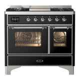 ILVE Majestic II 40" Dual Fuel Range 6 Sealed Burners, Triple Glass Door, Glossy Black, Chrome Knobs-LP