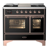 ILVE Majestic II 40" Dual Fuel Range 6 Sealed Burners, Triple Glass Door, Glossy Black, Copper Knobs-LP