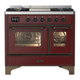 ILVE Majestic II 40" Dual Fuel Range 6 Sealed Burners, Triple Glass Door, Burgundy, Burnished Knobs-Natural Gas