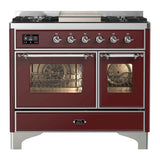 ILVE Majestic II 40" Dual Fuel Range 6 Sealed Burners, Triple Glass Door, Burgundy, Chrome Knobs-LP