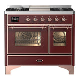 ILVE Majestic II 40" Dual Fuel Range 6 Sealed Burners, Triple Glass Door, Burgundy, Copper Knobs-LP