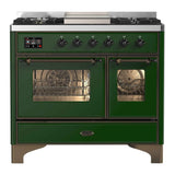 ILVE Majestic II 40" Dual Fuel Range 6 Sealed Burners, Triple Glass Door, Emerald Green, Burnished Knobs-LP