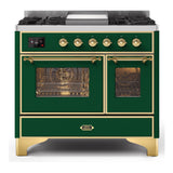 ILVE Majestic II 40" Dual Fuel Range 6 Sealed Burners, Triple Glass Door, Emerald Green, Brass Knobs-Natural Gas
